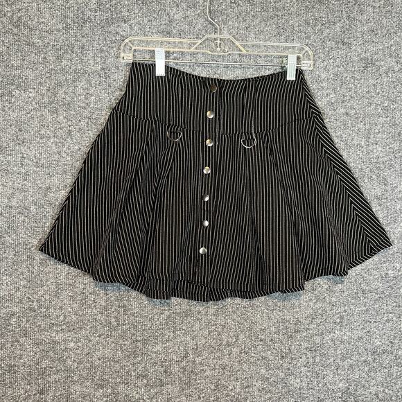 Hot Topic Skirt Womens Small Black Mini Striped Grunge Grommets Snaps Punk Goth - Picture 1 of 7